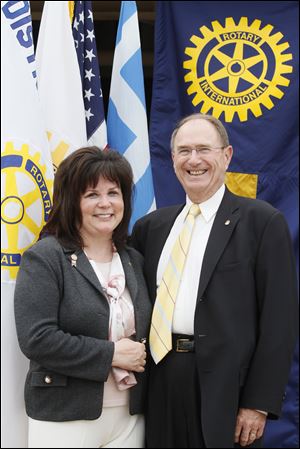 Helyn Bolanis, left, and Gary McBride are assuming new Rotary roles.