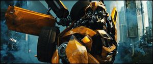 Bumblebee is shown in a scene from '
'Transformers: Dark of the Moon.' 