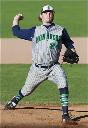 Collegiate baseball players, including Breck Ashdown, travel to the Toledo area to play for the Lake Erie Monarchs.