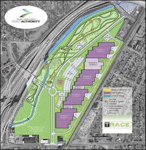 The plan shows Willys Parkway being extended to a roundabout or traffic circle in front of the complex, with another roadway running the length of the site in either direction from the circle to Central and Berdan avenues.