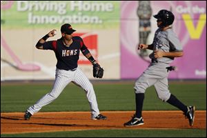 Carlos Guillen turns a double play Friday night at Fifth Third Field in his final game with the Hens.