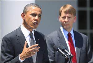 President Obama announces the nomination of former Ohio Attorney General Richard Cordray, right, to serve as the first director of the Consumer Financial Protection Bureau.