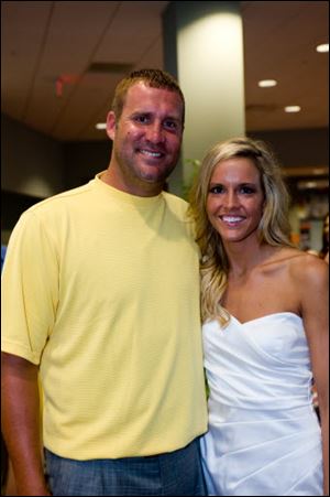 Pittsburgh Steelers quarterback Ben Roethlisberger, left, and Ashley Harlan of New Castle, Pa., attend their rehearsal dinner Friday.