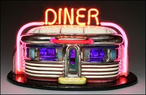 Owens Community College's Walter E. Terhune Art Gallery 'Diners' exhibit includes Jerry Berta's 'Neon Diner' ceramic and neon sculpture.