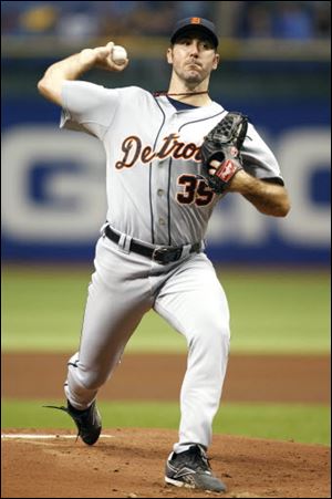 Justin Verlander allowed one run on three hits in seven innings, while striking out eight and walking
three in Monday night’s victory over Tampa Bay to improve his record to 19-5.