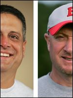 Central Catholic football head coach Greg Dempsey, left, and Bedford football head coach Jeff Wood.