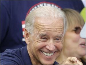 Vice President Joe Biden responds to someone in the crowd during an AFL-CIO Labor Day picnic, Monday, Sept. 5, 2011, at Coney Island in Cincinnati.