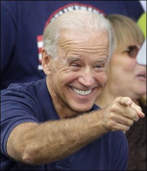 Vice President Joe Biden responds to someone in the crowd during an AFL-CIO Labor Day picnic, Monday, Sept. 5, 2011, at Coney Island in Cincinnati.