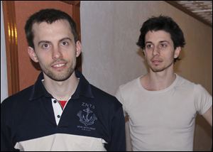 American hikers Shane Bauer, left, and Josh Fattal are shown in Tehran, Iran, in this May, 2010 photo.