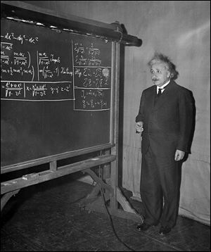 Albert Einstein delivers a lecture at the meeting of the American Association for the Advancement of Science in the auditorium of the Carnegie Institue of Technology Little Theater at Pittsburgh, in this Dec. 28, 1934 file photo.