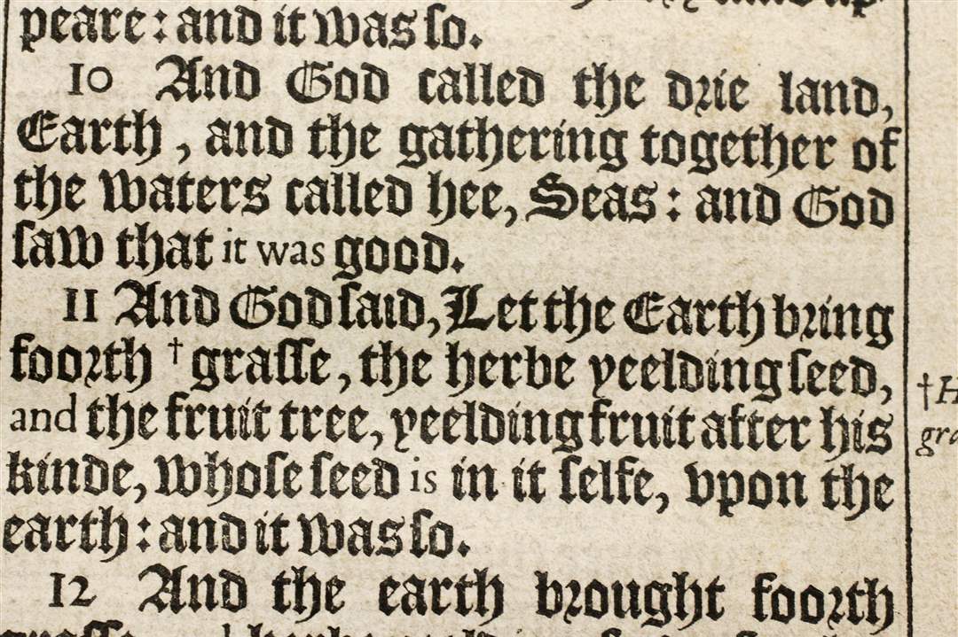 Close-up-shot-of-text-in-a-400-year-old-first-edition-King-James-Bible