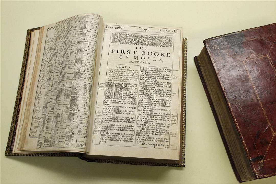 Page-of-the-First-Book-of-Moses-inside-one-of-two-first-edition-King-James-Version-bibles