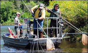 Officials of the Wisconsin Department of Natural Resources search for silver carp in the St. Croix River. The invasive species is among several that the coalition of attorneys general wants to isolate.