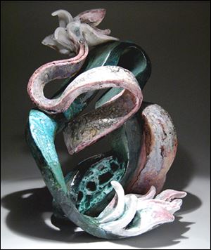 Kristin Kowalski's ceramic piece, 'Bloom 1,' is part of a show opening at Hudson Gallery.