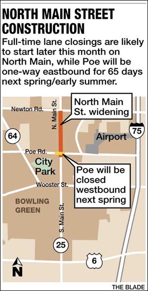 Lane closings will likely take place this month on North Main, while Poe will be one-way eastbound for 65 days next spring/early summer.
