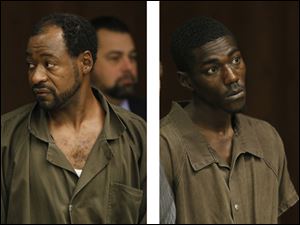 Frank Stewart, left, and Dontae Elliott, appear Thursday at their arraignments in Toledo Municipal Court.