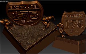 The Battle of I-75 Trophy was designed by Jeff Artz, who also designed the Biletnikoff Award Trophy, which is given annually to the top collegiate wide receiver in the country.