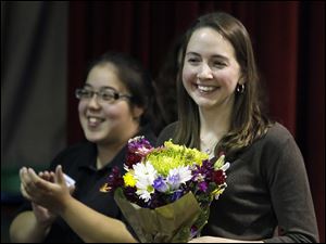 Rossford School District teacher Karen Gunn is honored  during a surprise assembly.