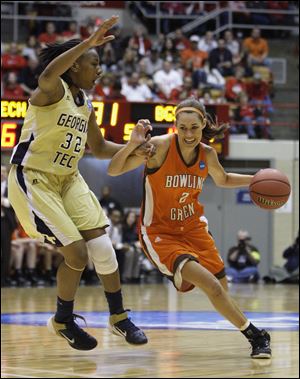 Bowling Green's Lauren Prochaska, right, drives to the basket as Georgia Tech's Chelsea Regins defends during the first half of a first round NCAA women's college basketball tournament game.