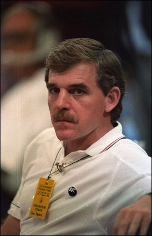 Gymnastics coach Don Peters attends the U.S. gymnastics Olympic trials in Indianapolis, Ind., in 1988.