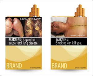 Two of nine new warning labels cigarette makers would have had to use by the fall of 2012.