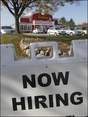 The Bob Evans restaurant in Solon, Ohio, advertises job openings earlier this month.