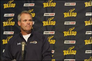 UT football head coach Tim Beckman speaks at a press conference at the University of Toledo.