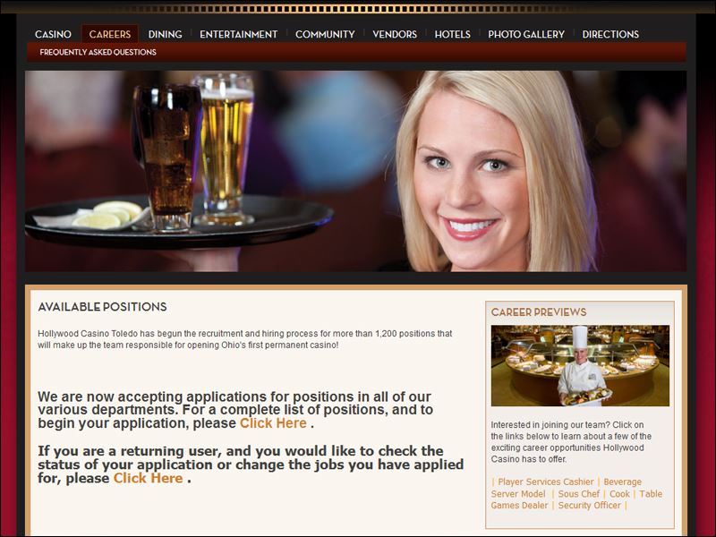 Hollywood Casino Toledo has posted job openings on its Web site