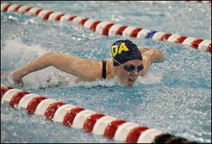 Notre Dame senior Rachel Dzierzak swims a leg of the 200-yard individual medley at last year’s state meet. She took second in the 100 breaststroke.