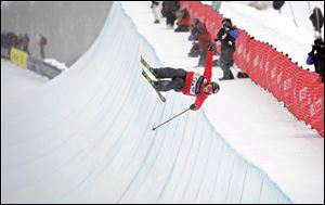 Sarah Burke competes in the women's halfpipe finals Feb. 5, 2011, at the freestyle skiing world championships in Park City, Utah. 