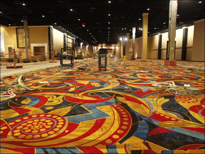 Carpet has been laid in much of the slot machines area of the Hollywood Casino, under construction in Toledo, Ohio.