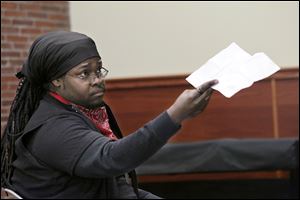 Hunter Turner portrays Frederick Douglass in ‘Magic Freddy' at the Kent branch library in central Toledo. He said after the performance Saturday that he was inspired by Mr. Douglass' peaceful approach to fighting slavery. 
