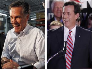 Mitt Romney, left, greets his supporters, as he seeks to keep his edge in Michigan, where he grew up. Recent polls show a close race between Mr. Romney and his closest rival, former Pennsylvania Sen. Rick Santorum.