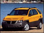  A 2001 Pontiac Aztek GT is shown in a undated handout photo. Months after hitting the market, the boxy, blunt and angular vehicle with a glass-covered rear has been a sales struggle for General Motors Corp.