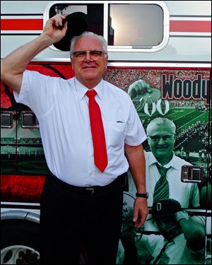 Actor Jeff Hall portrays legendary Ohio State football coach Woody Hayes in a one-man play Saturday evening at the Franciscan Center at Lourdes University. Hayes won 13 Big Ten titles and three national championships in his 28-year career as the Buckeyes head coach, compiling a 205-61-10 record.