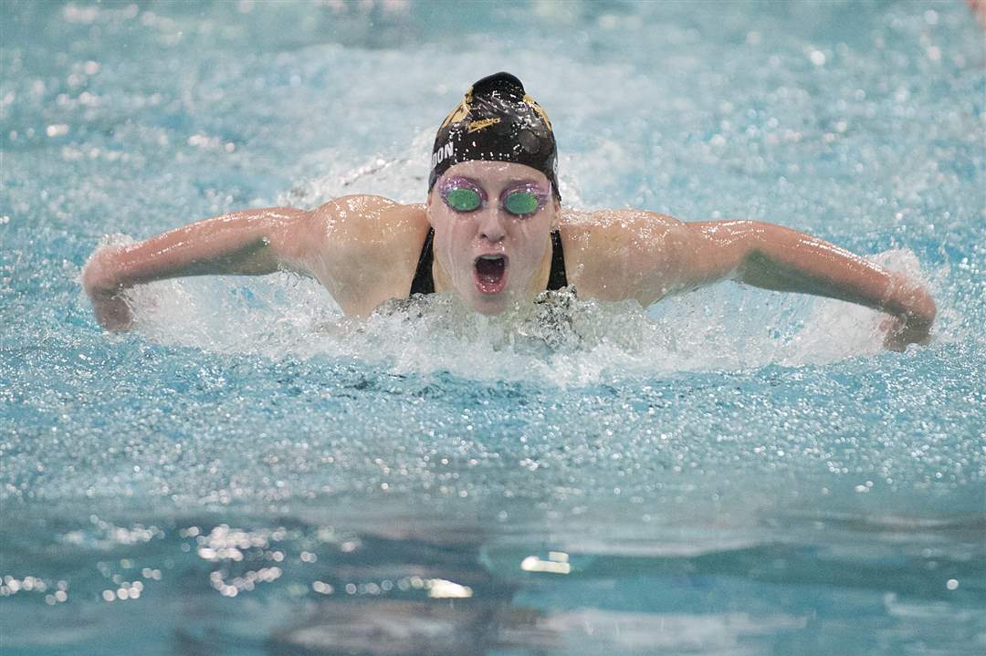 Karissa-Gordon-of-Perrysburg-High-School-swims-the-final-leg-of-the-Women-s-100-yard-Butterfly-event