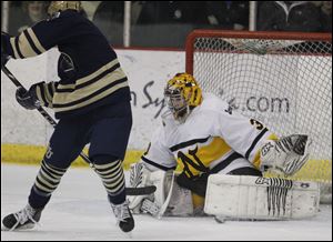 Northview goalie Austin Gryca makes a save on a shot by St. John's player Caleb Hausenstein during the second period.