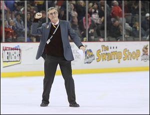 Bobb Vergiels gets the fans pumped up during Walleye games. The longtime public address announcer has called Toledo games for 19 seasons.