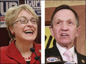 U.S. Rep. Marcy Kaptur (D, Toledo), left, and Rep. Dennis Kucinich (D, Cleveland) are in a battle for the 9th Congressional District.