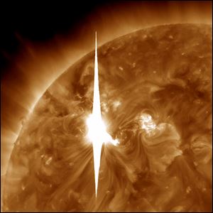 A solar flare heads toward Earth. 