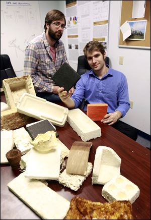 Gavin McIntyre, left, and Eben Bayer, co-founders of Ecovative Design, started out with mushroom-based insulation but switched to packaging material.
