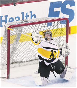 Northview goalie Austin Gryca blocks a shot during the state final in Columbus. He finished with 24 saves.