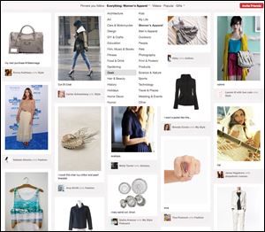 This screen shot shows a page of women's products from Pinterest. The site's popularity has exploded in recent weeks.
