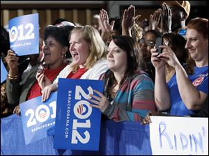 Members of the crowd of about 500 get vocal at Vice President Joe Biden's appearance at UAW Local 12 on Ashland Avenue. The event marked the first major event in Ohio of President Obama's re-election drive.