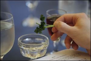 The dipping of parsley into salt water during the Seder represents the anguish of the Jews when they were slaves in Egypt.