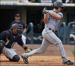 Lonnie Chisenhall of Columbus gets a hit against Toledo last season. Chisenhall helped the Clippers, the Triple-A team of the Cleveland Indians, win the International League title last season.