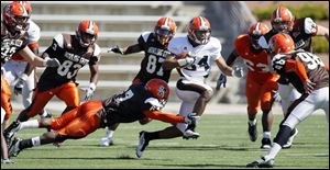 Bowling Green State University WR Diontre Delk (84) runs the ball during a spring football scrimmage April 7.