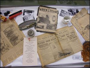Newspaper clippings, photos and other Titanic memorabilia are on display at Way Public Library in Perrysburg.