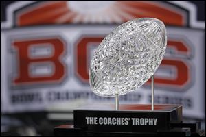 A crystal football serves as the Coaches Trophy in the BCS National Championship.