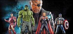 Samuel L. Jackson as Nick Fury, Iron Man, The Incredible Hulk, Thor, and Captain America of 'The Avengers.'